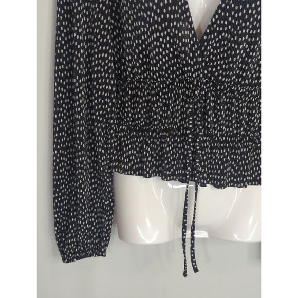 Zara Black & White Polka Dot Printed Blouse Women's Medium Preppy Bohemian Pinup - Picture 4 of 9